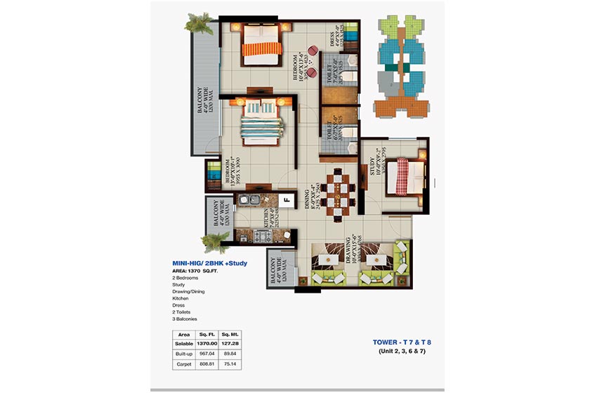 3bhk flat layout of Panchsheel Wellington